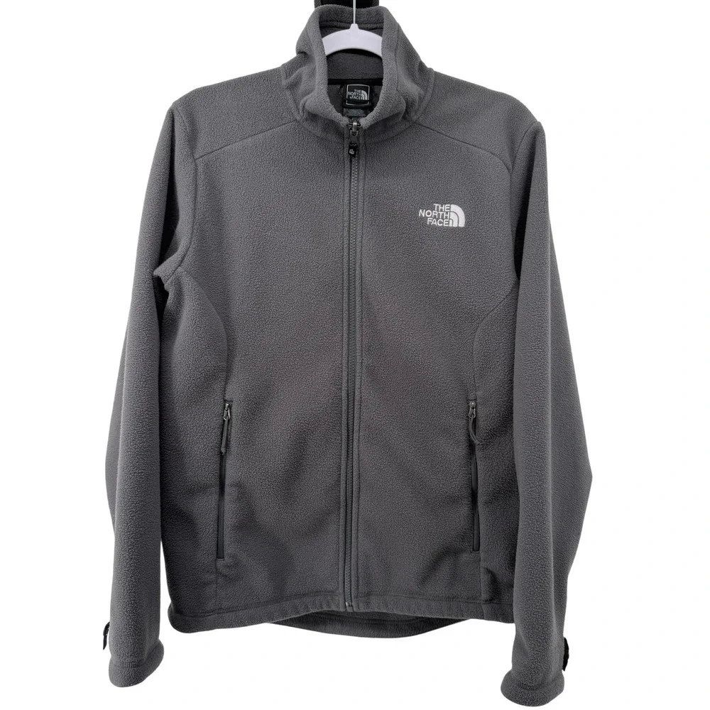 The North Face TKA 100 Mens Small Charcoal Grey Full Zip Fleece Jacket Mock Neck
